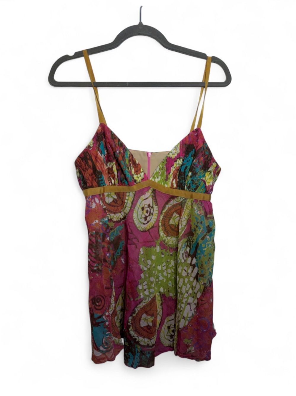 Trina Turk Womens Pink Green Pleated Front Sleeveless Straps Blouse Top Sz LG